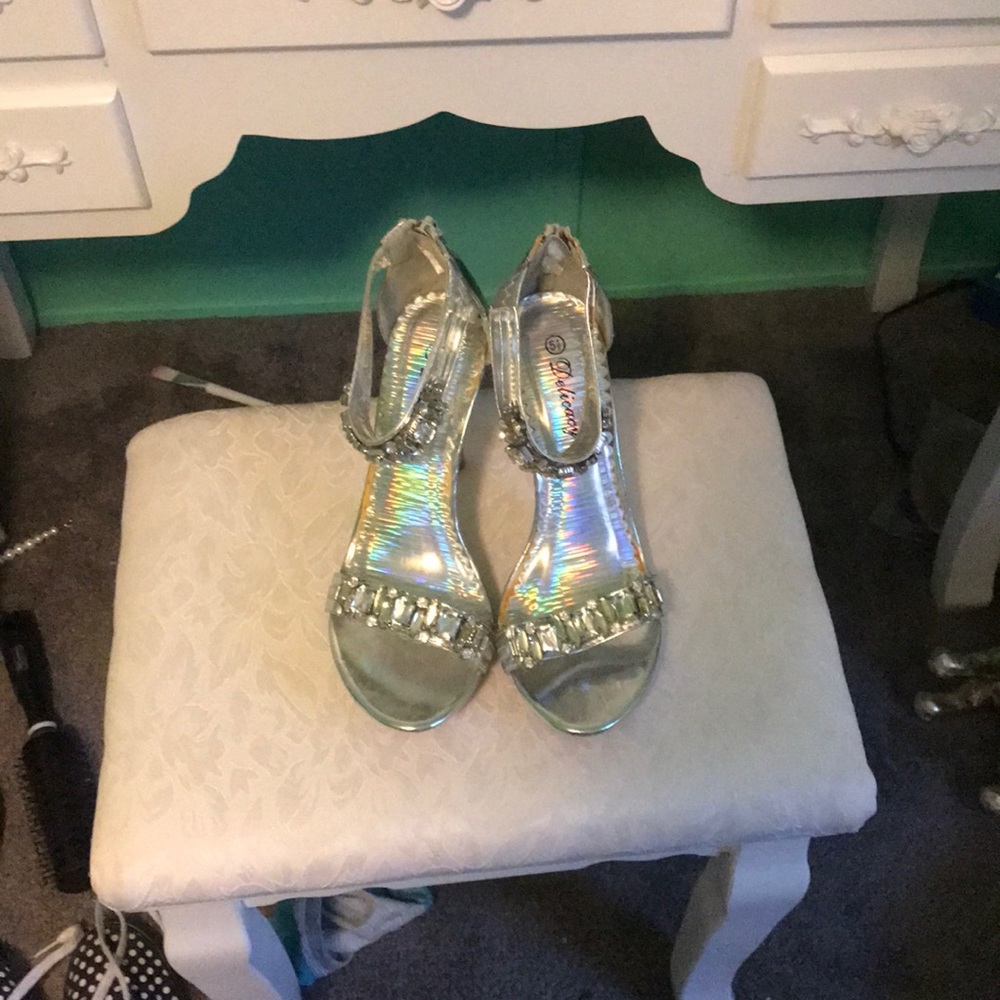 Silver prom shoes